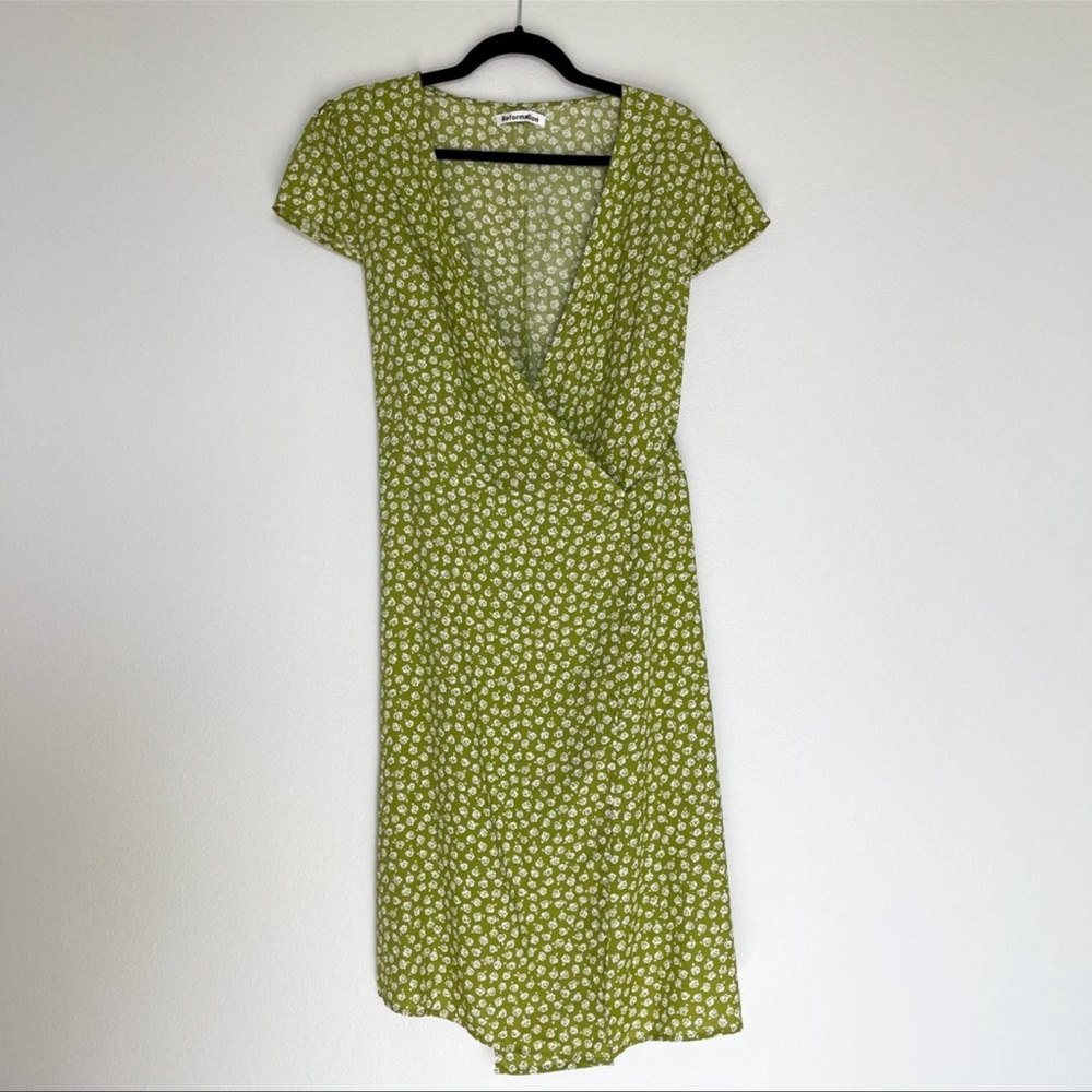 REFORMATION Zena Wrap Ditzy Floral Dress Green Size XL